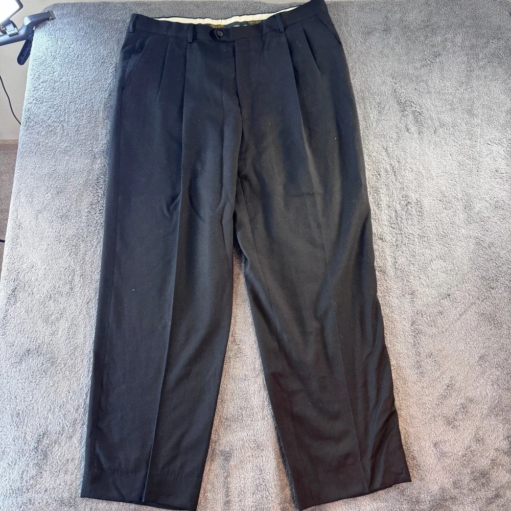 Principe Italy Men Black Pleated Dress Pants 40 Pure Virgin Wool Lanificio Italy